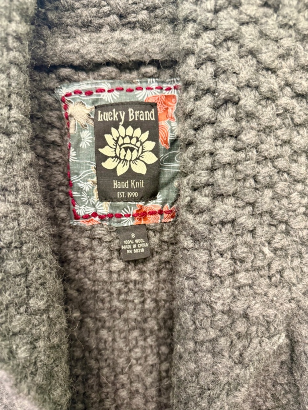 Lucky Brand Charcoal Gray Wool Knit Cardigan Sweater - Picture 3 of 7